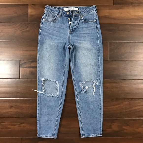 Brandy Melville Denim - Brandy Melville Distressed Denim Jeans Button Fly
